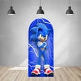 thumbnail image 3 of Fondo azul de Sonics con arco de doble cara para decoración de fiestas de cumpleaños de niños, fondo de fotografía con relámpagos, utilería de estudio de poliéster, 3 of 4