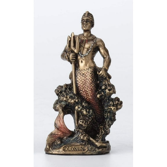 Veronese Design 3 1/2 Inch Olokun Santeria Orisha Owner of The Deep Sea Hand Painted Cast Resin Antique Bronze Finish Statue Home Decor