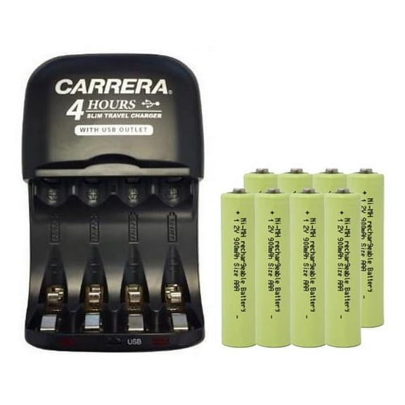 AA / AAA NiMH Smart Slim Travel Charger with USB Plug & 8 AAA NiMH Batteries (900 mAh)