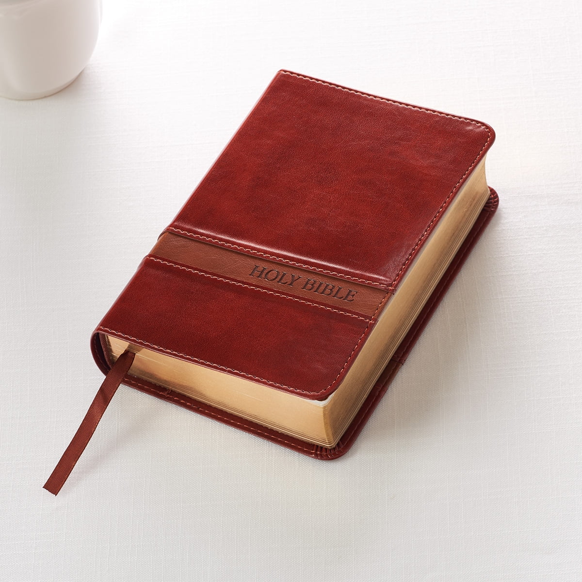 Kjv holy bible large print compact saddle tan faux leather red letter 