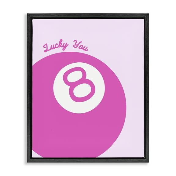 Stupell Industries Lucky You Eight Ball Text & Numbers Painting Black Floater Framed Canvas Art Print Wall Art, 17 x 21