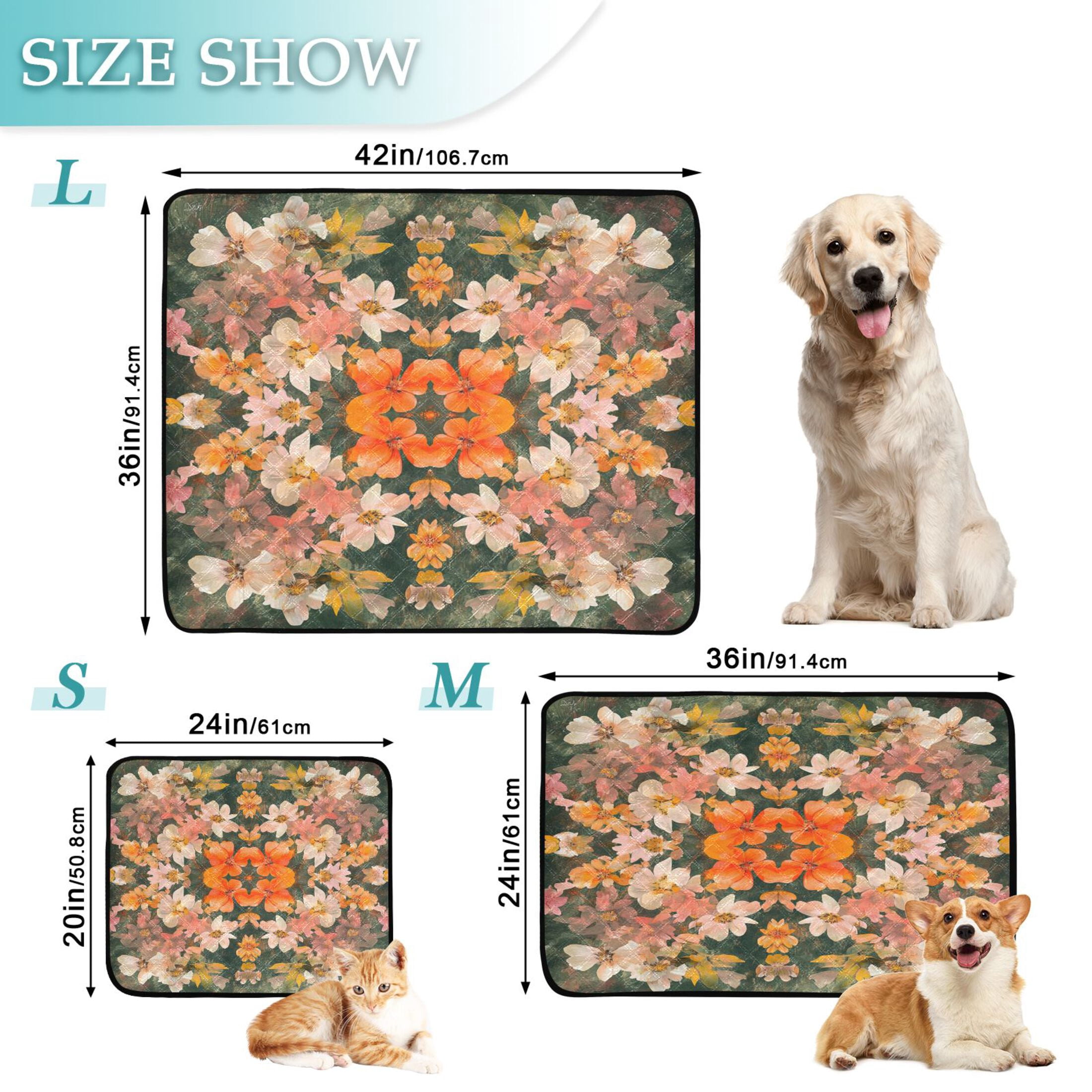 Qxltty Colorful Flower Bushes Cat litter Pads Pet Set of 2 Diaper Mats Center Anti-leakage Layer Absorbent Soft and Comfortable