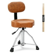 SKTPI Drum Throne with Backrest, Oversized Motorcycle Shape Seat Height Adjustable Drum Stool Heavy Duty Chair with Drum Sticks for Adult Drummers, Extra Large (Brown