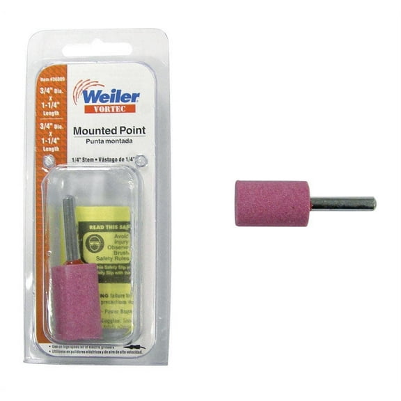Weiler 3/4 in. Dia. x 0.25 in. Aluminum Oxide Cylinder Stem Mounted Point