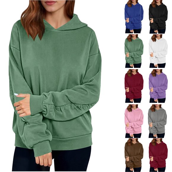 Hauts pour Femmes Ndbuld Sweat à Capuche Plissé Manches Longues Décontracté Haut à Capuche Chandails en Molleton à Capuche pour Femmes, Vert Armée, m