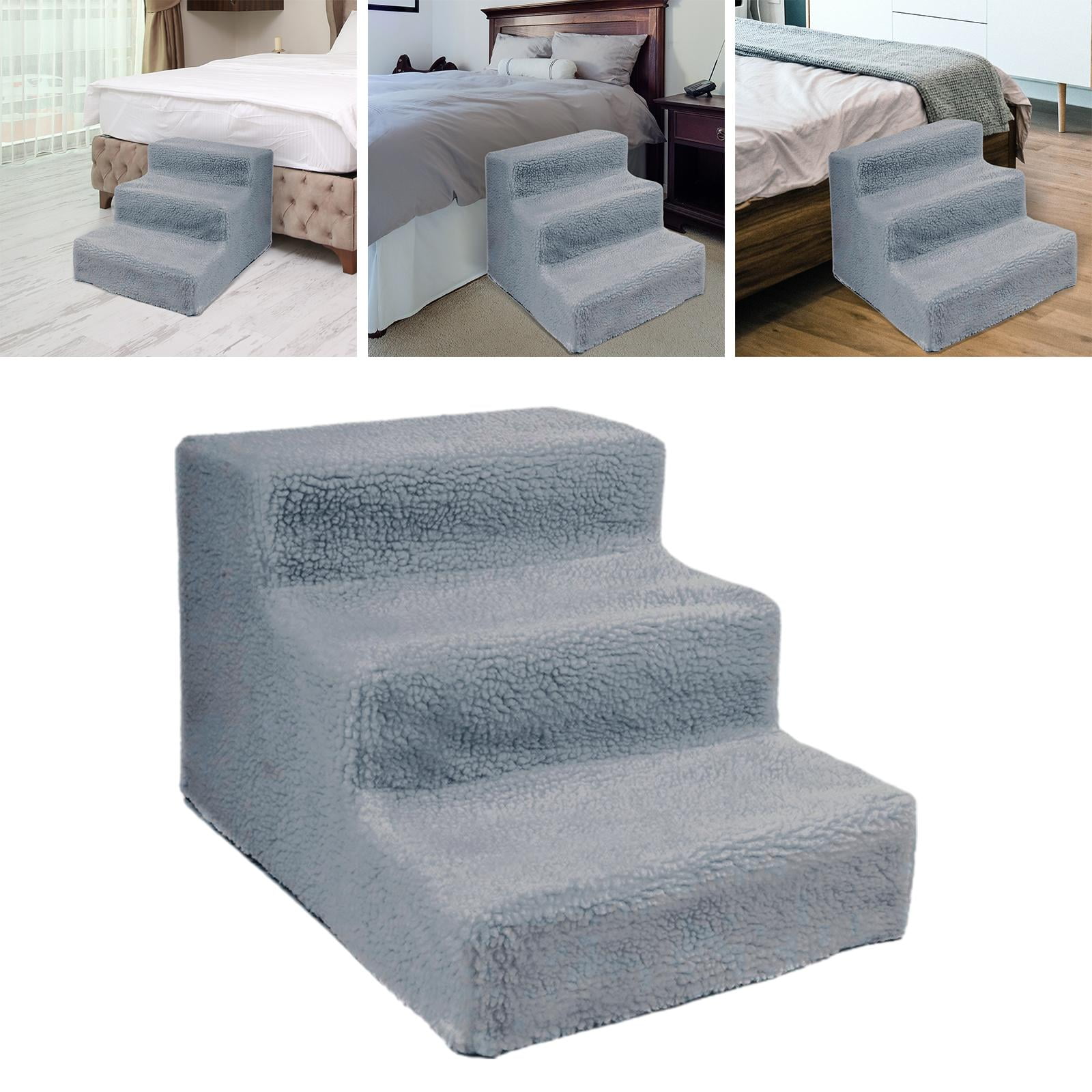 Shangren Dog Stair Pet Dog Climbing Ladder Detachable Cover Anti Slip 3 Tiers Dog Bed Gray 45cmx35cmx30cm