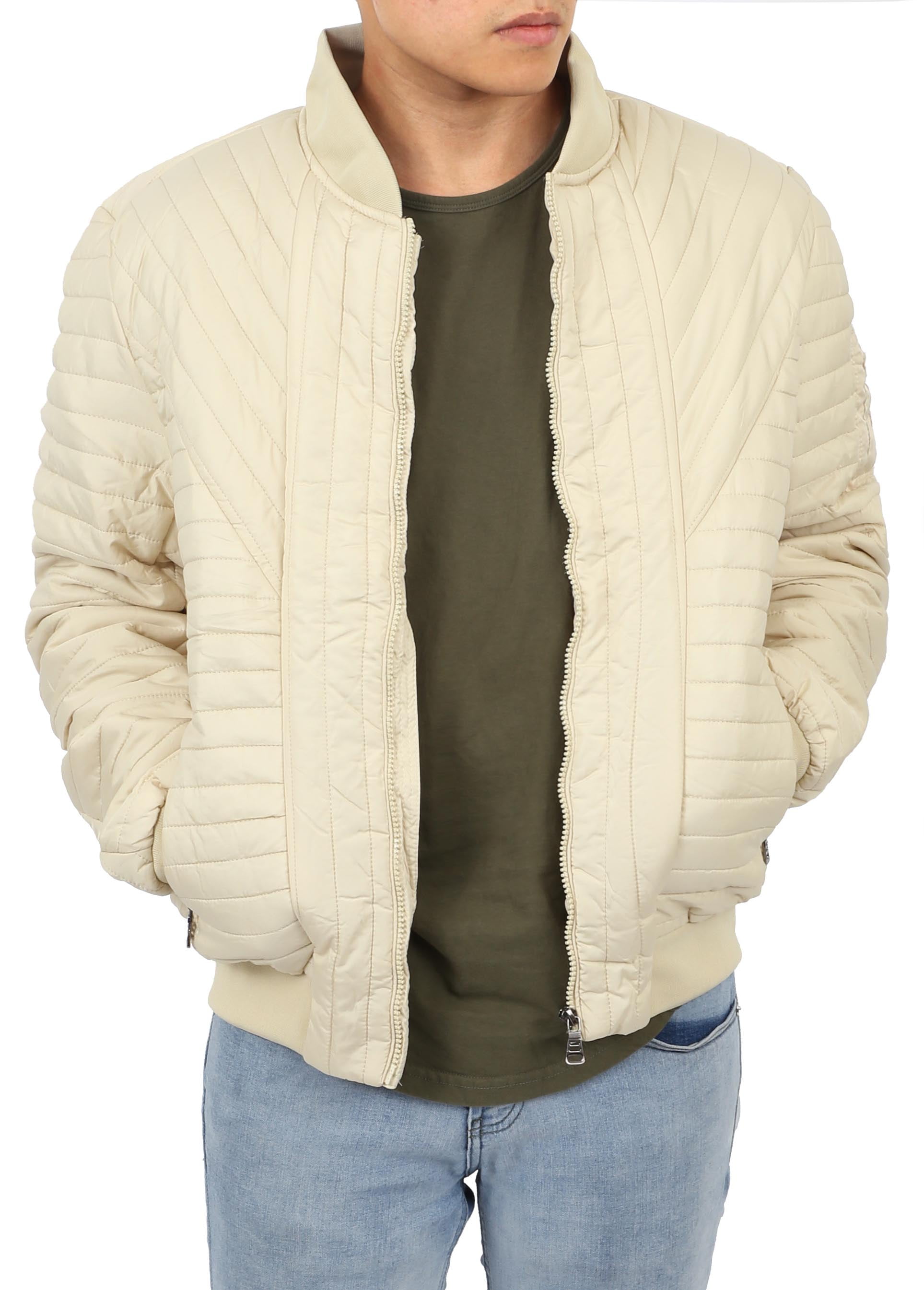 Ma Croix Mens Padded Jackets Quilted Puffer Faux PU Leather Biker Outerwear