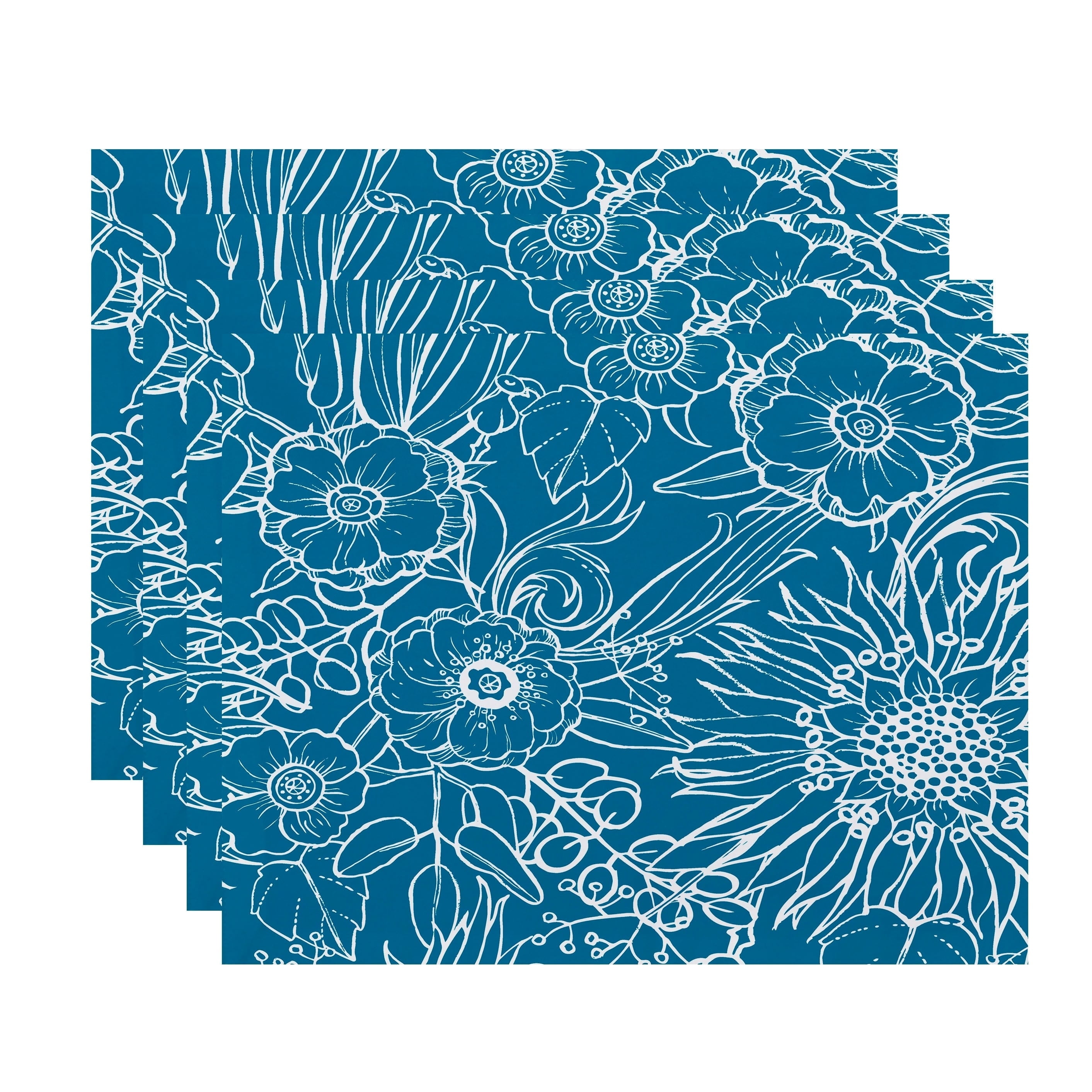 Simply Daisy, 18 x 14 inch, Zentangle 4, Floral Print Placemat (Set of 4), Gold