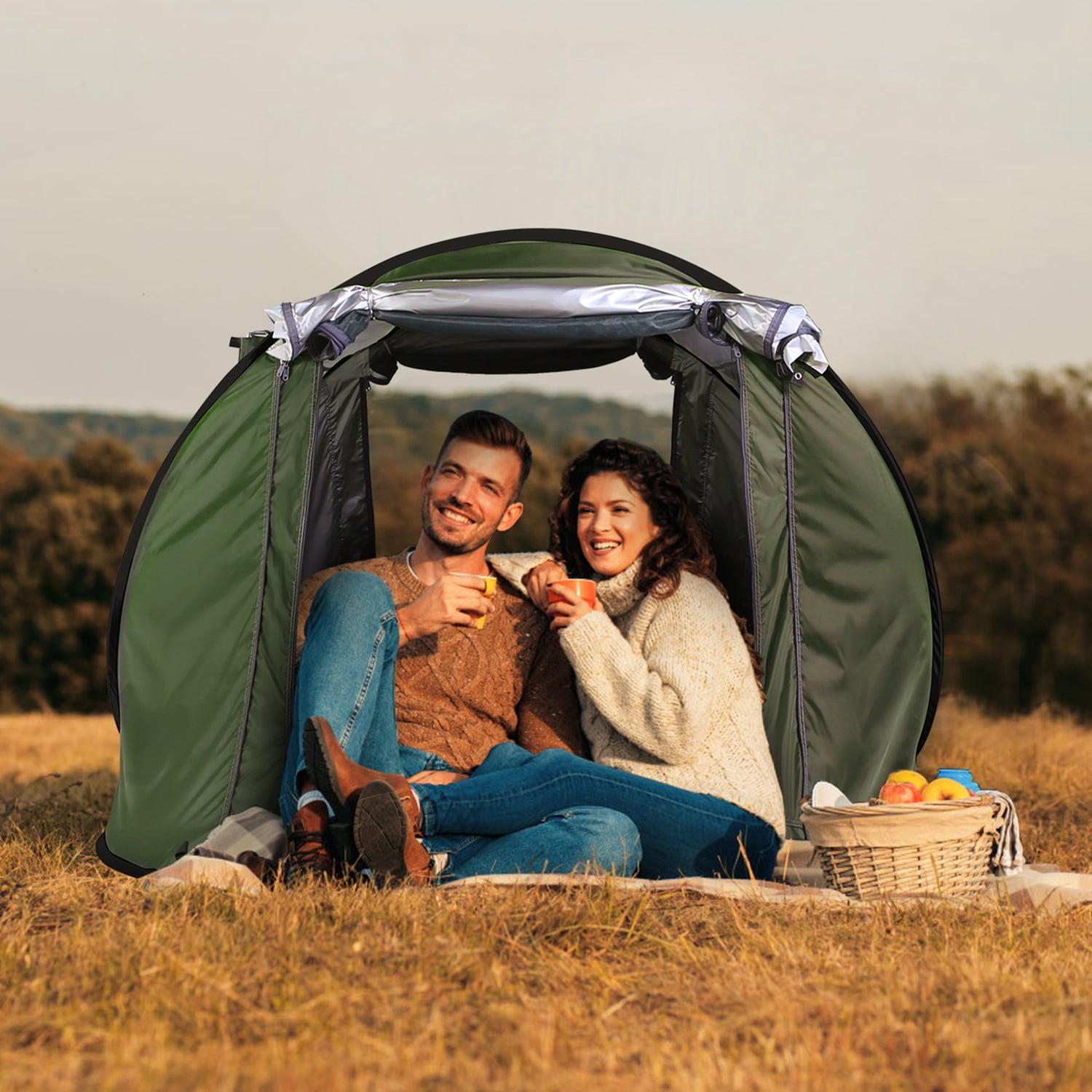 Pop up Camping Tent for 2-3 Person Tent Waterproof Instant Easy Setup Family Tent for Camping Hiking Climbing Traveling Green
