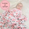 thumbnail image 4 of LollyBanks Muslin Swaddle Blankets for Girls, Large 47 x 47 Inches Soft Swaddles for Newborns, 100% Cotton Breathable and Lightweight Baby Blanket, Baby Essentials, Registry (Pink Peony Print), 4 of 6