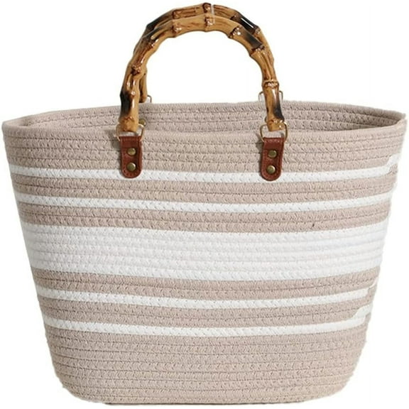 Kukuzhu Straw Bag for Women Retro Beach Bag Tote Bag Woven Rope Bamboo Handle Straw Purses for Travel Summer Vacation Beach 2023