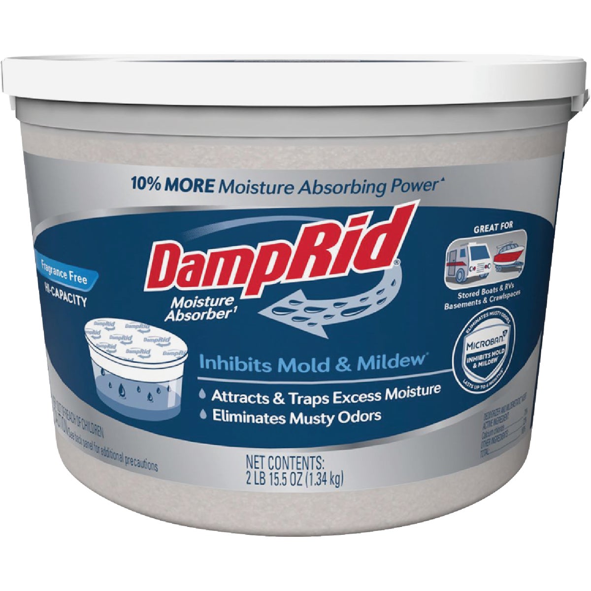 DampRid FBA FG50T Hi-Capacity Moisture Absorber, 4-Pound Tub, Fragrance Free, 4 Pound