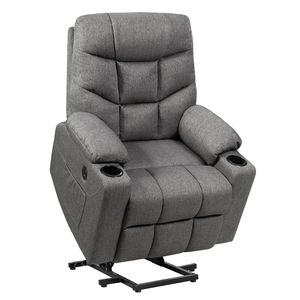 Gymax Power Lift Massage Recliner Fabric Sofa Chair w/ Remote Control