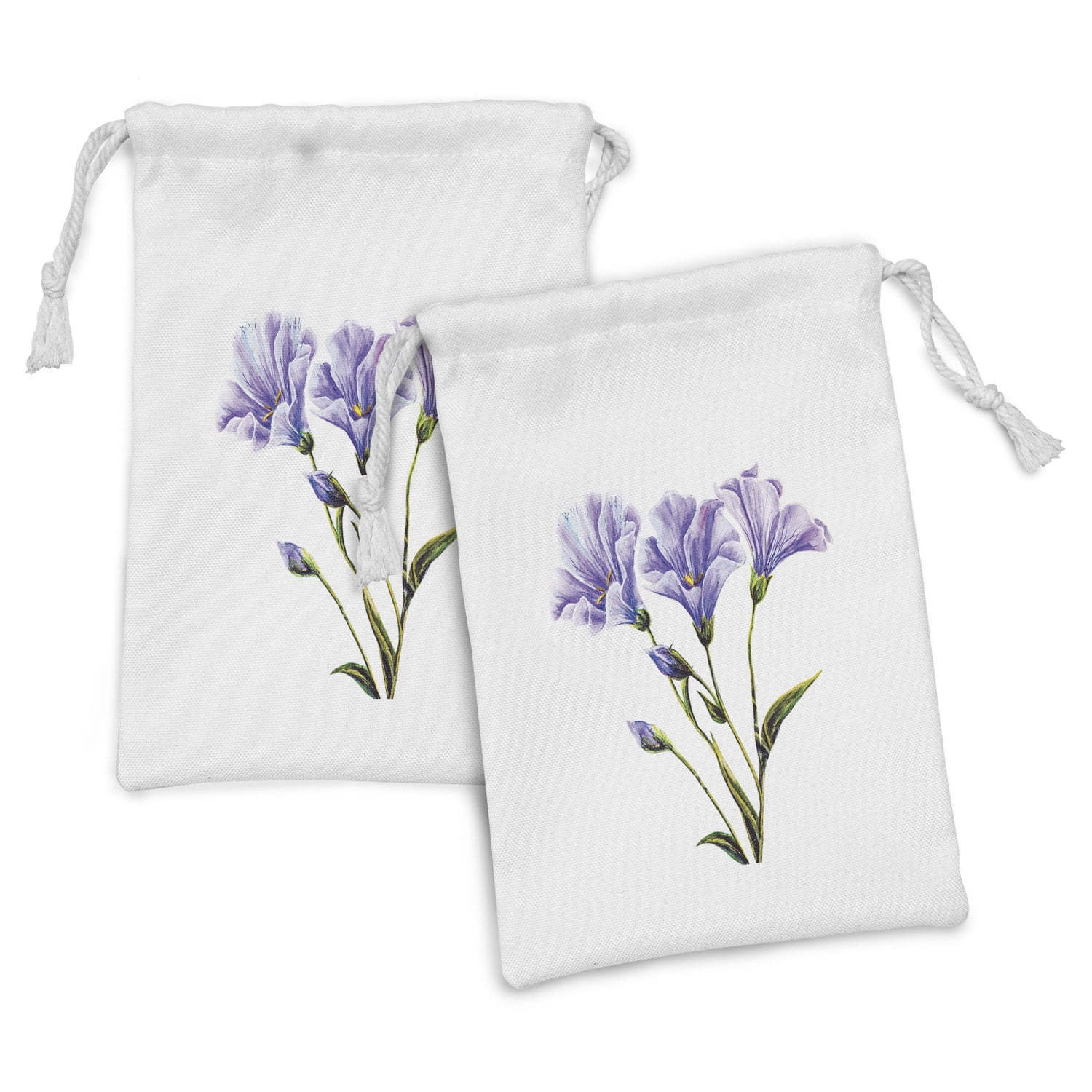 White Cotton Linen Sachet Bags Embroidered Lavender Flowers Birds Pouch 