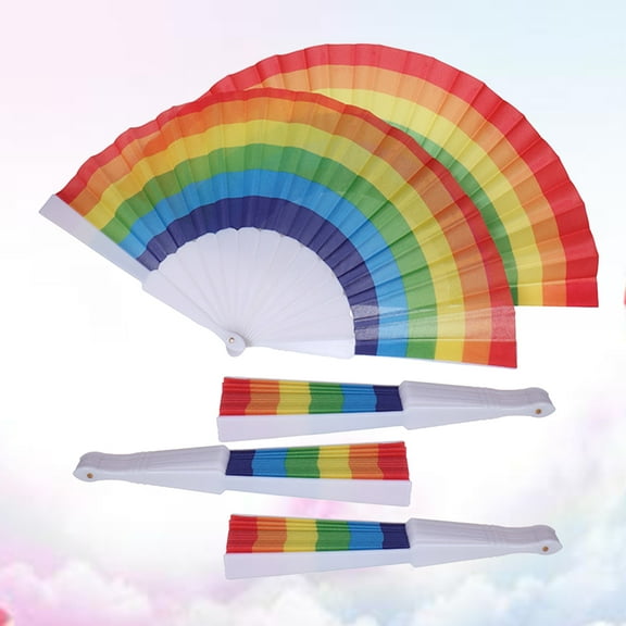 WHAMVOX Assorted Color Rainbow Foldable Fans Portable Plastic Handle Hand Fan for Summer Events 5pcs