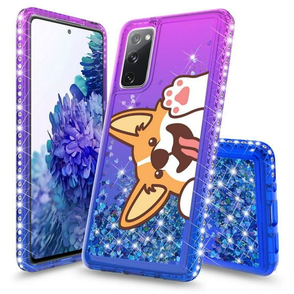 Bemz Liquid Quicksand Case for Samsung Galaxy S20 FE (with Touch Tool) - Cute Corgi Dog (Purple/Blue)