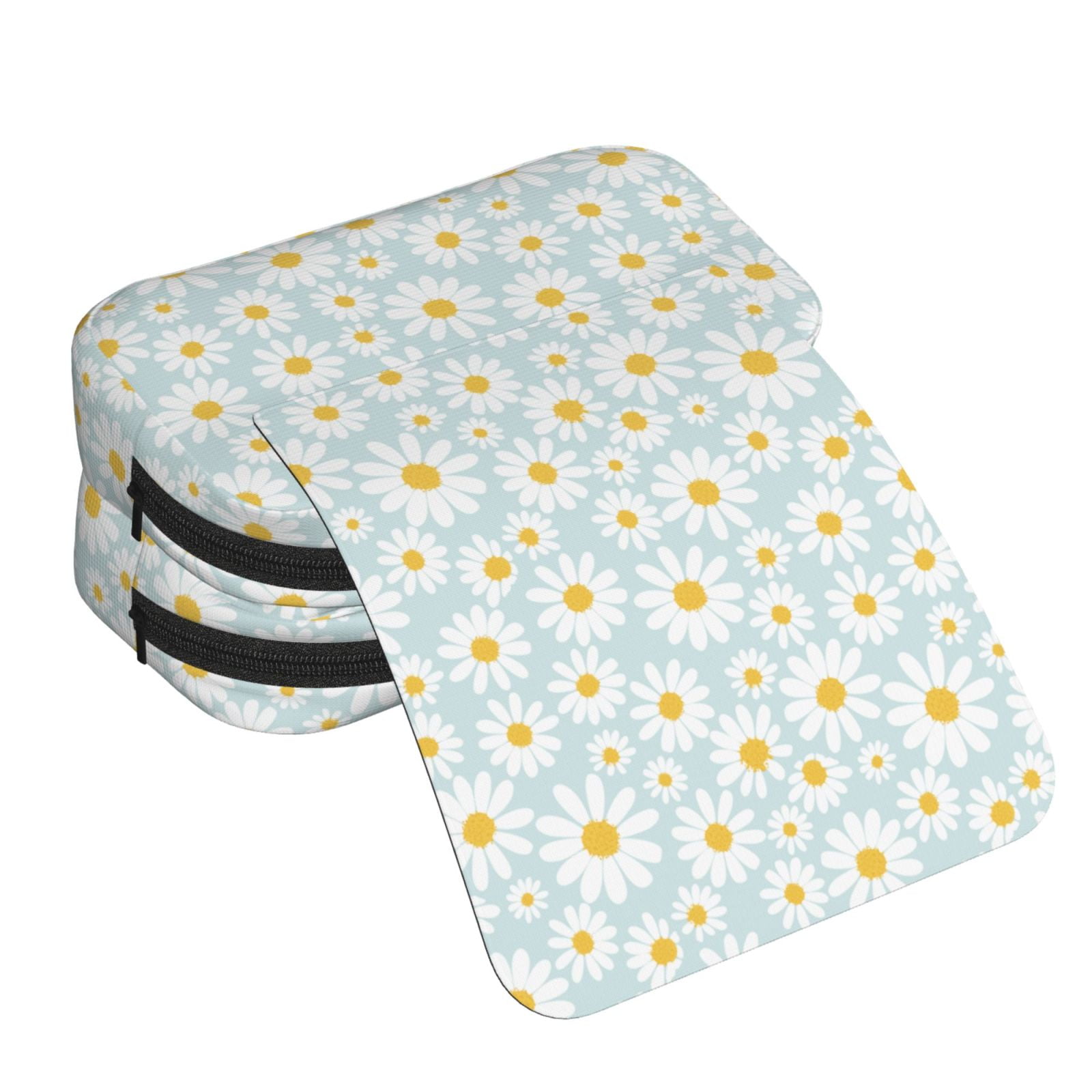 Rateoe Daisies Flowers Pattern Double Clamshell Pen Case, Storage Organizer with Two Zipper Compartments– Holds Up to 50 Pencils & Pens