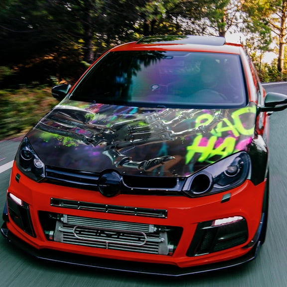 1 piece of Neon Effect Hood Wrap that Glows in the Dark - Waterproof Self-Adhesive PVC Sticker, Graffiti-Style Design Suitable for Cars, Trucks, and SUVs | Durable & Easy to Apply