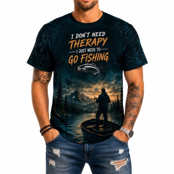 Funny Fishing T Shirt for Men Dad Graphic Fisherman Tee I Don't Need Therapy Go Fishing Shirt Gift