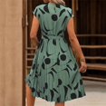 thumbnail image 4 of WTOBBY Women's Casual Fashion Abstract Print Pleated Cuff Dress with Unique Pattern and Relaxed Fit for Artistic Style Outings,Green L, 4 of 4