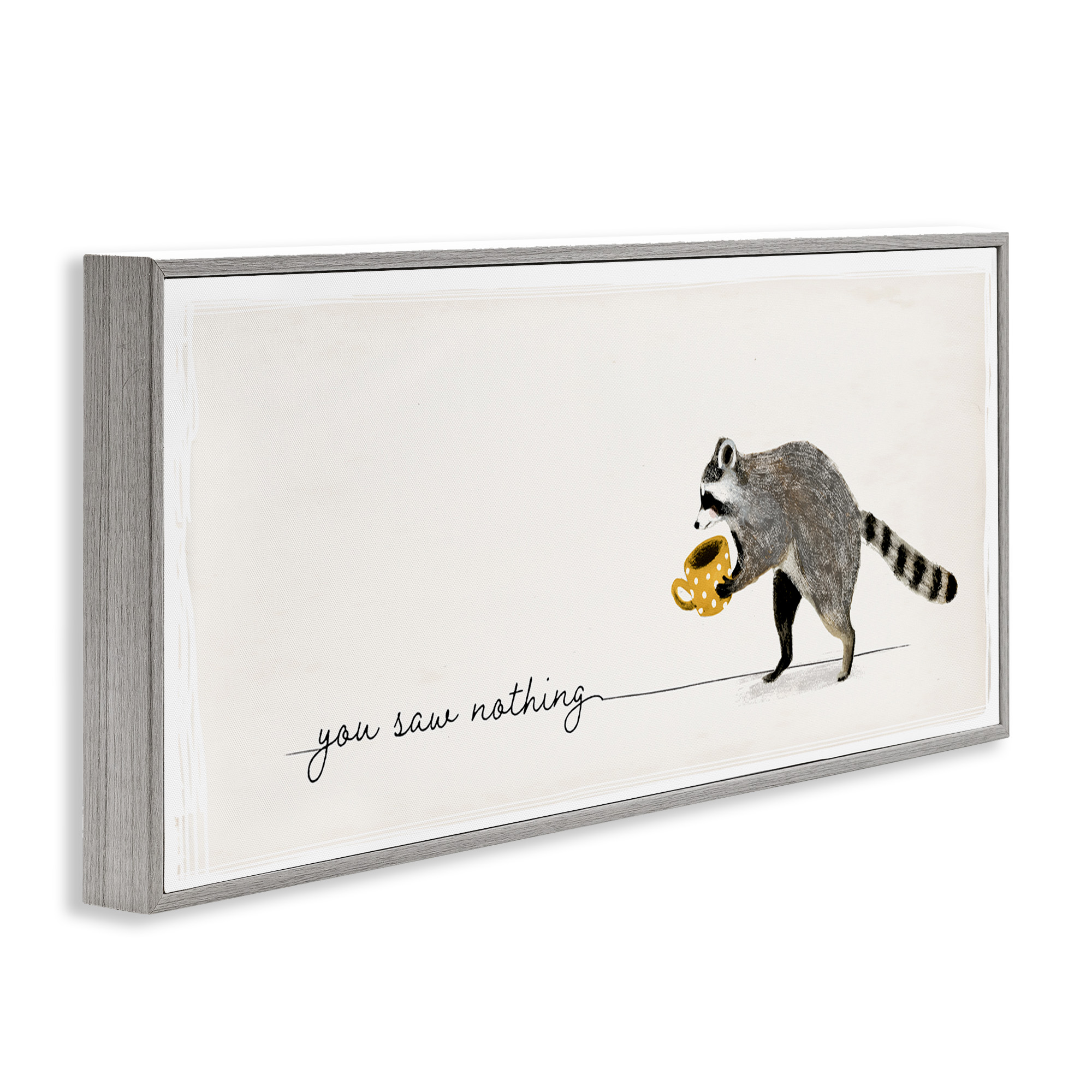 Stupell Industries You Saw Nothing Raccoon & Coffee Animals & Insects Painting Gray Framed Art Print Wall Art, 30 x 13