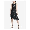 DKNY Womens Black Sleeveless Jewel Neck Knee Length Party A-Line Dress 2