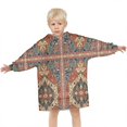 thumbnail image 3 of Red Ethnic Geometric Pattern Blanket Hoodies for Kids 6-13YR Oversize Wearable Blanket Hoodies for Boys Girls Teens, 3 of 7