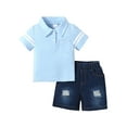 thumbnail image 2 of CARETOO Toddler Boy Clothes 2T 3T 4T 5T Summer Casual Cotton Fabric Polo Shirt Denim Shorts Set, 2 of 9