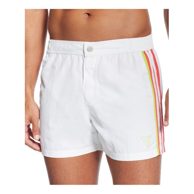 Guess Mens Retro Swim Bottom Board Shorts, Blanco, X-Large