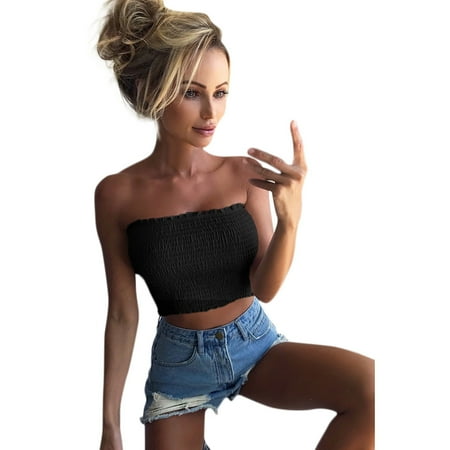 

Womens Tops Women Strapless Elastic Boob Bandeau Tube Tops Bra Lingerie Breast Wrap Black Dresses For Women