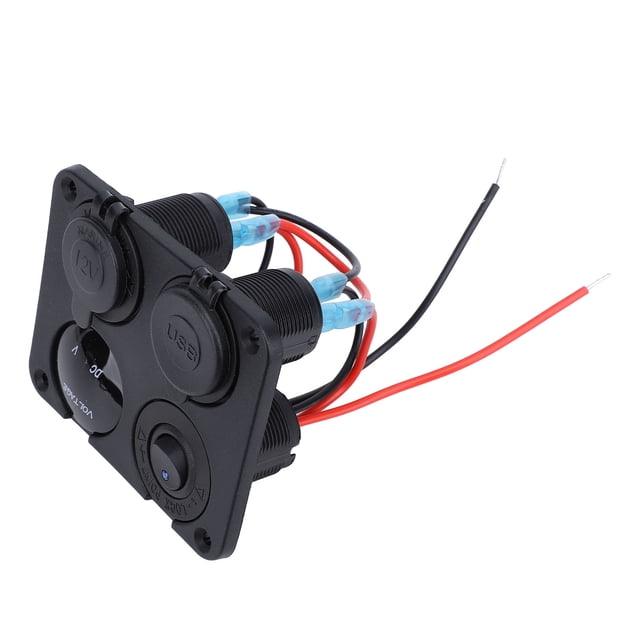 Socket Panel Dual USB Power Outlet 4.2A LED Voltmeter Cigar Lighter Socket Car Marine Boat RV Truck