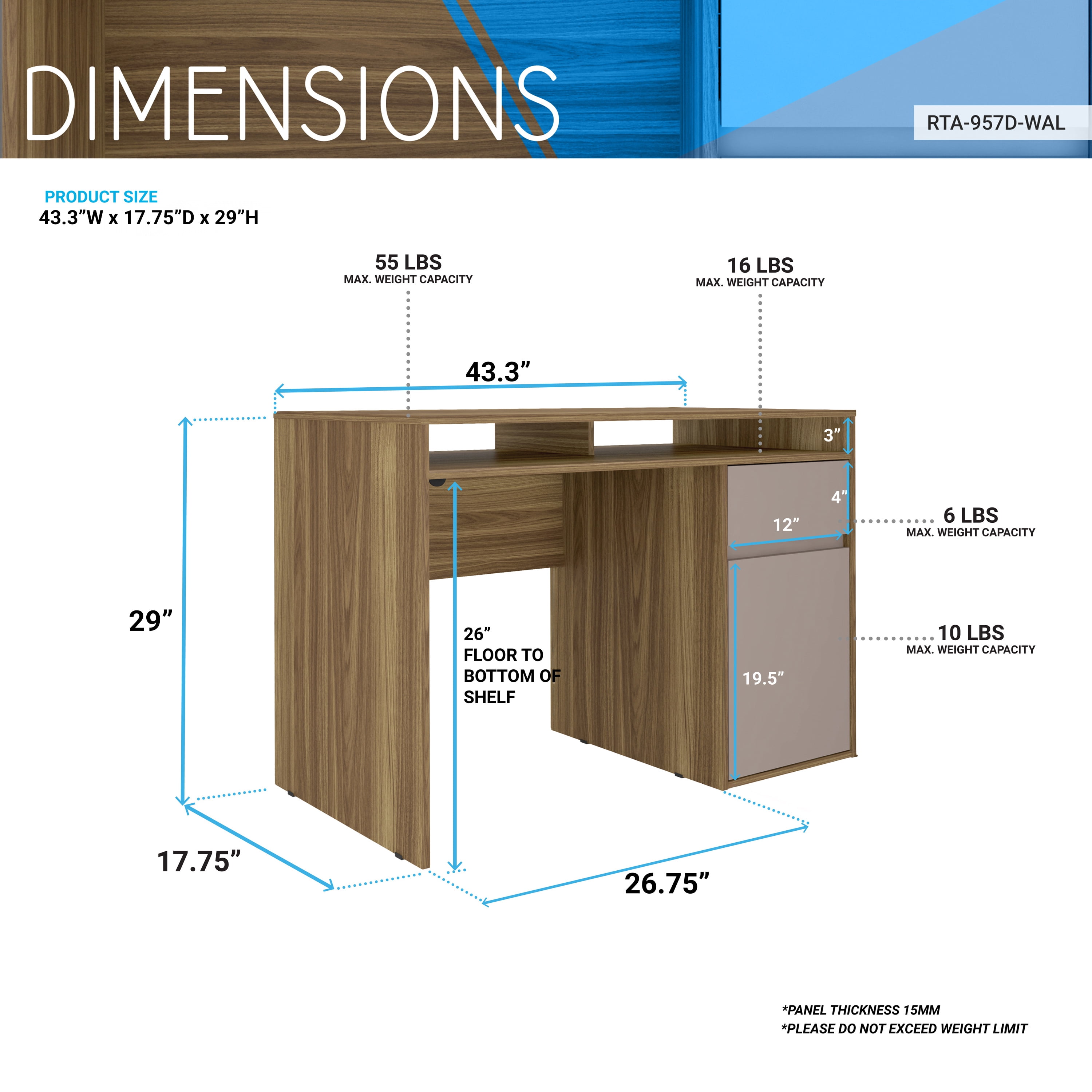 Home Office Workstation with Storage, Walnut