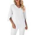 thumbnail image 2 of Women Blouses Dressy Casual 1/2 Sleeve Tops Business Work Chiffon Office V Neck Shirts White M, 2 of 9