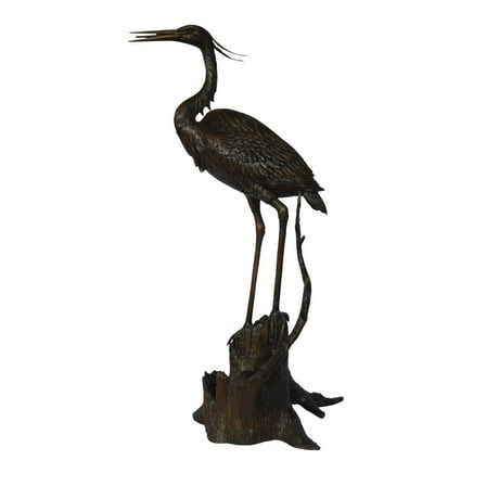 Great blue heron perched bronze statue Fountain -  Size: 22"L x 21"W x 49"H.