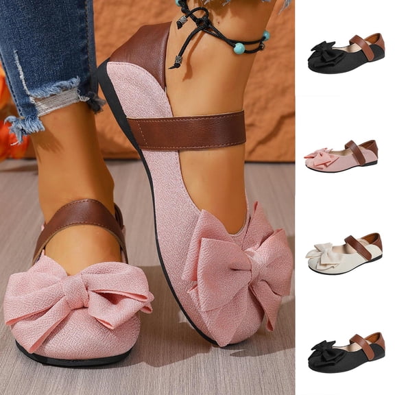 Miluxas Womens Dress Shoes Mary Jane Flats Ballet Comfortable Flat with Bow Pink 9.5(43)