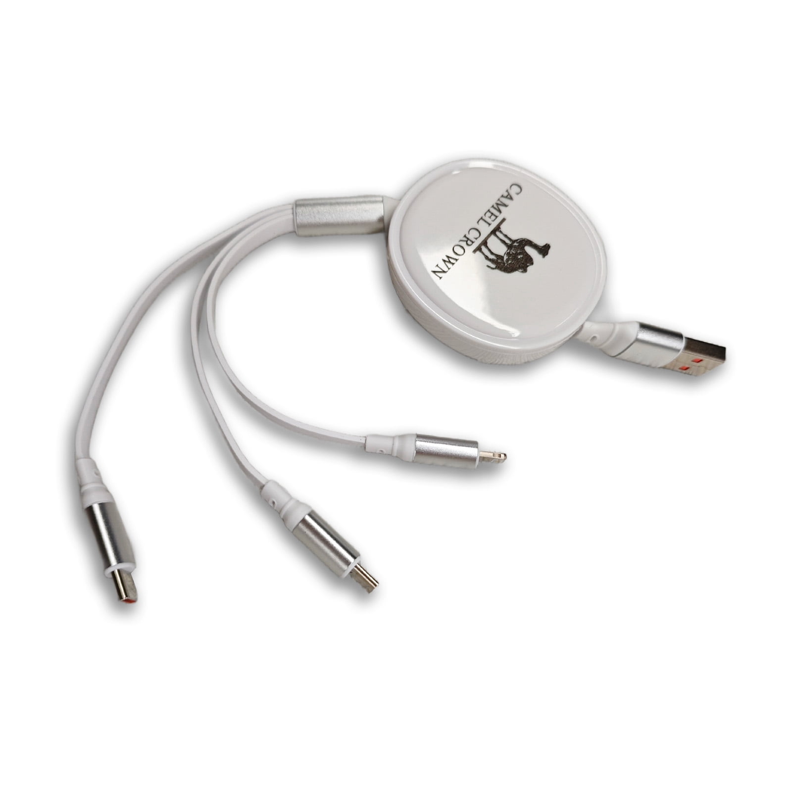 CAMEL CROWN 3 in 1 Fast Charging Cable Retractable Charger Cord USB Type C Data Cable, White