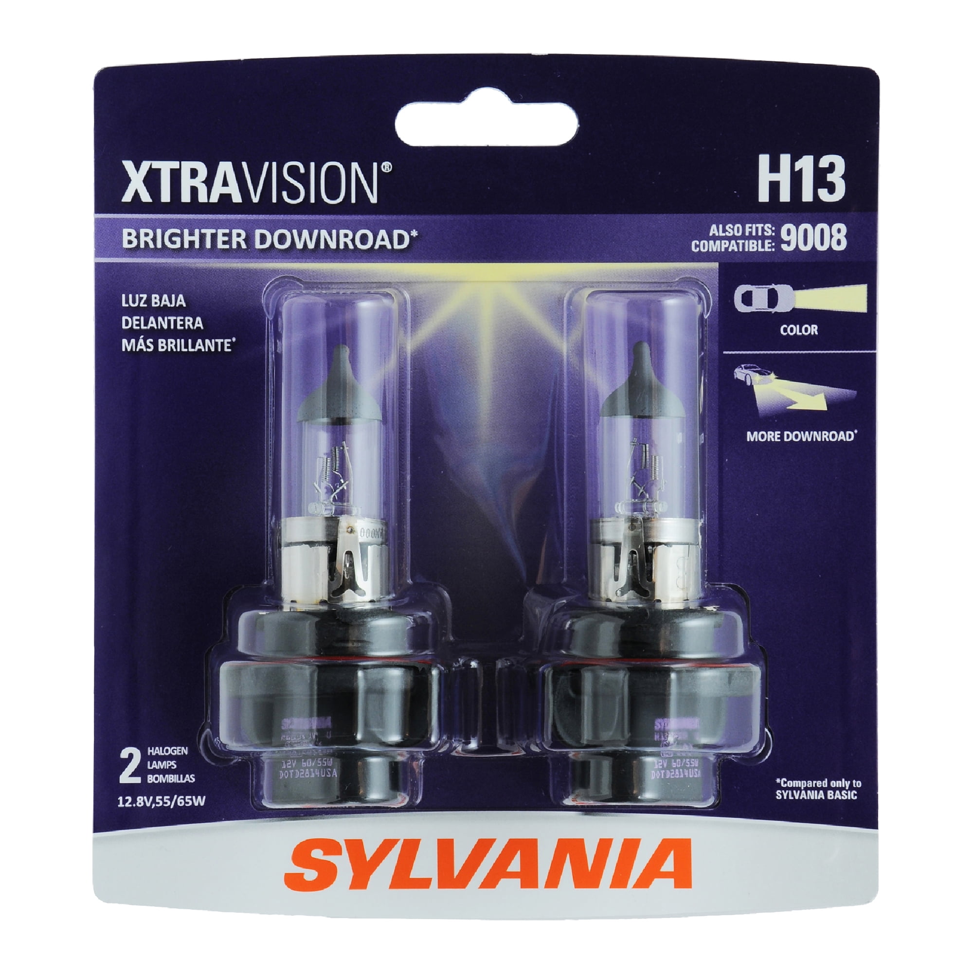 Sylvania H13 XtraVision Halogen Headlight Bulb, Pack of 2