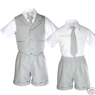 Light Khaki Color Boy Toddler Eton Formal Vest Shorts Outfits Suit Newborn to 4T