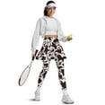 thumbnail image 5 of COEQINE Women Golf Skirted Legging with Pockets Comfy Ruffle Pleated Elastic Tennis Leggings with Skirts Cow Spot Brown Print High Waist Fashion Full Length Yoga Pants, 3XL, 5 of 7