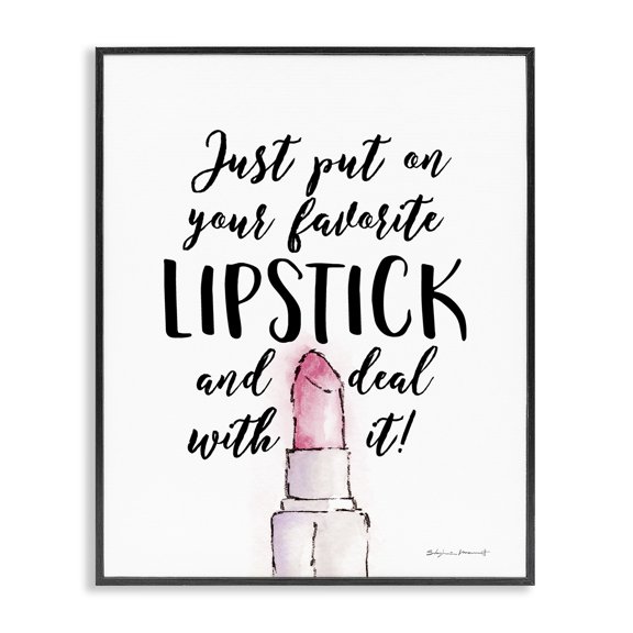 Stupell Industries Contemporary Favorite Lipstick Deal With It Phrase Cosmetic Fashion Black Framed Giclee Art, 11 x 14, by Stephanie Workman Marrott