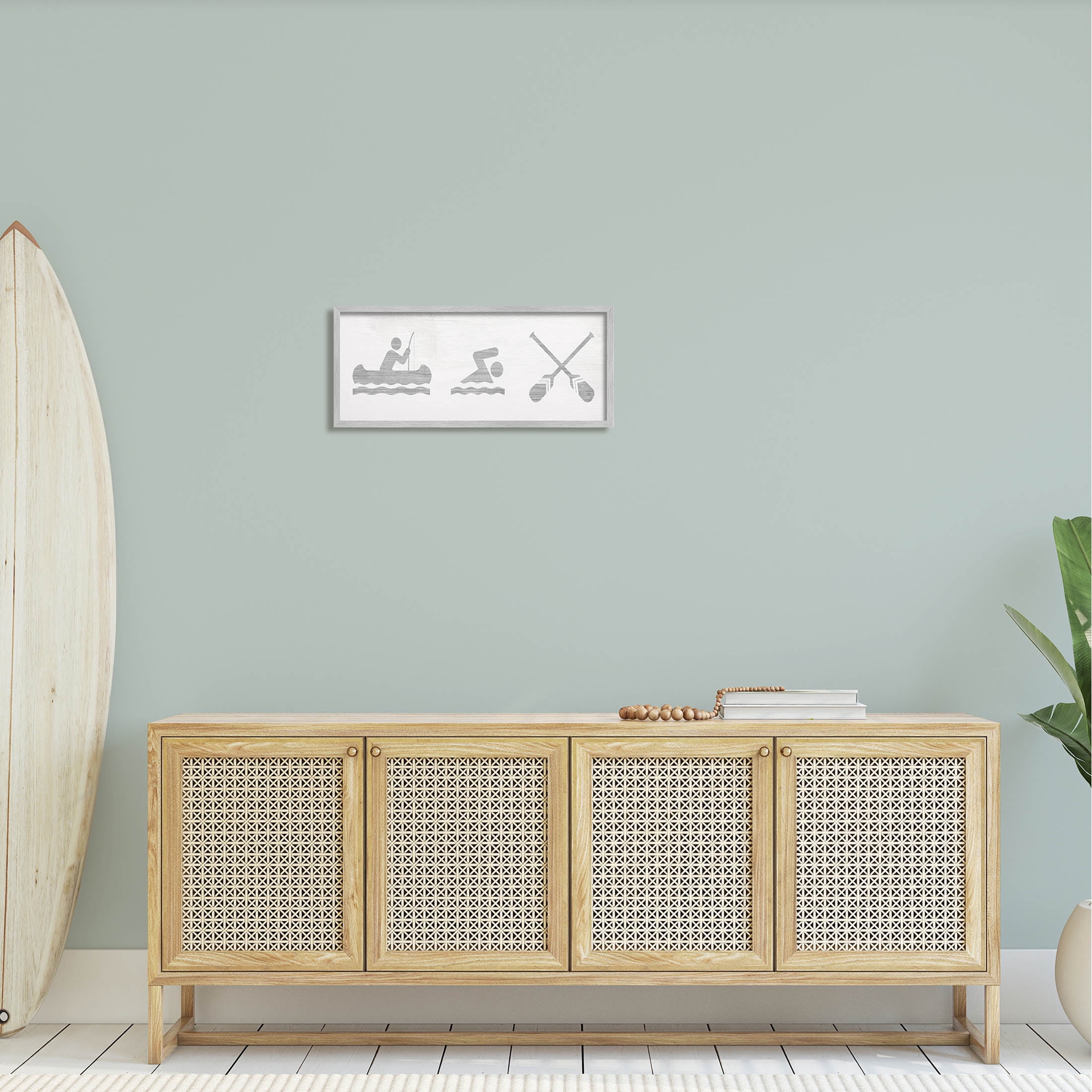 Canoe Swimming Lake Sign Typography Graphic Art Gray Framed Art Print Wall Art