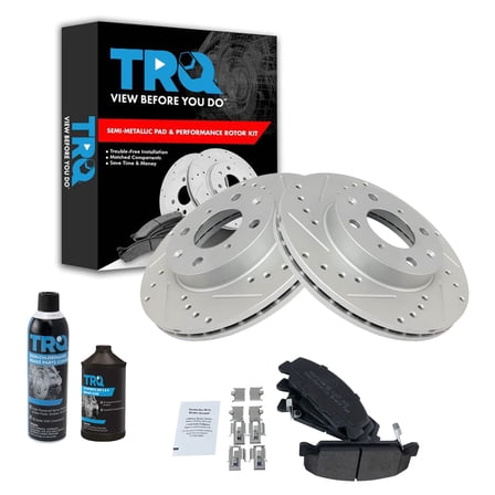TRQ Performance Drilled Slotted Rotor Metallic Brake Pad Front Kit w/Chemicals BKA18351