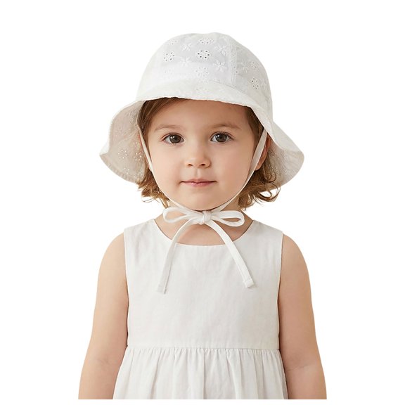 Tigivemen Baby Sun Hat Toddler Girls Fisherman Bucket Hats with Lace Bow Summer Outdoor Sunhats White Size 1-3 Years