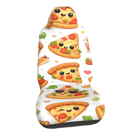 Cute Cartoon Pizza Fun Food Lover Car Seat Covers Stretch Car Seat Protectors Universal Fit