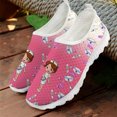 

Summer Loafers Women Nursing Flats Shoes Slip on Mesh Flat Casual Shoes for Female Cartoon Nurse Pattern Ladies Walk Sneakers