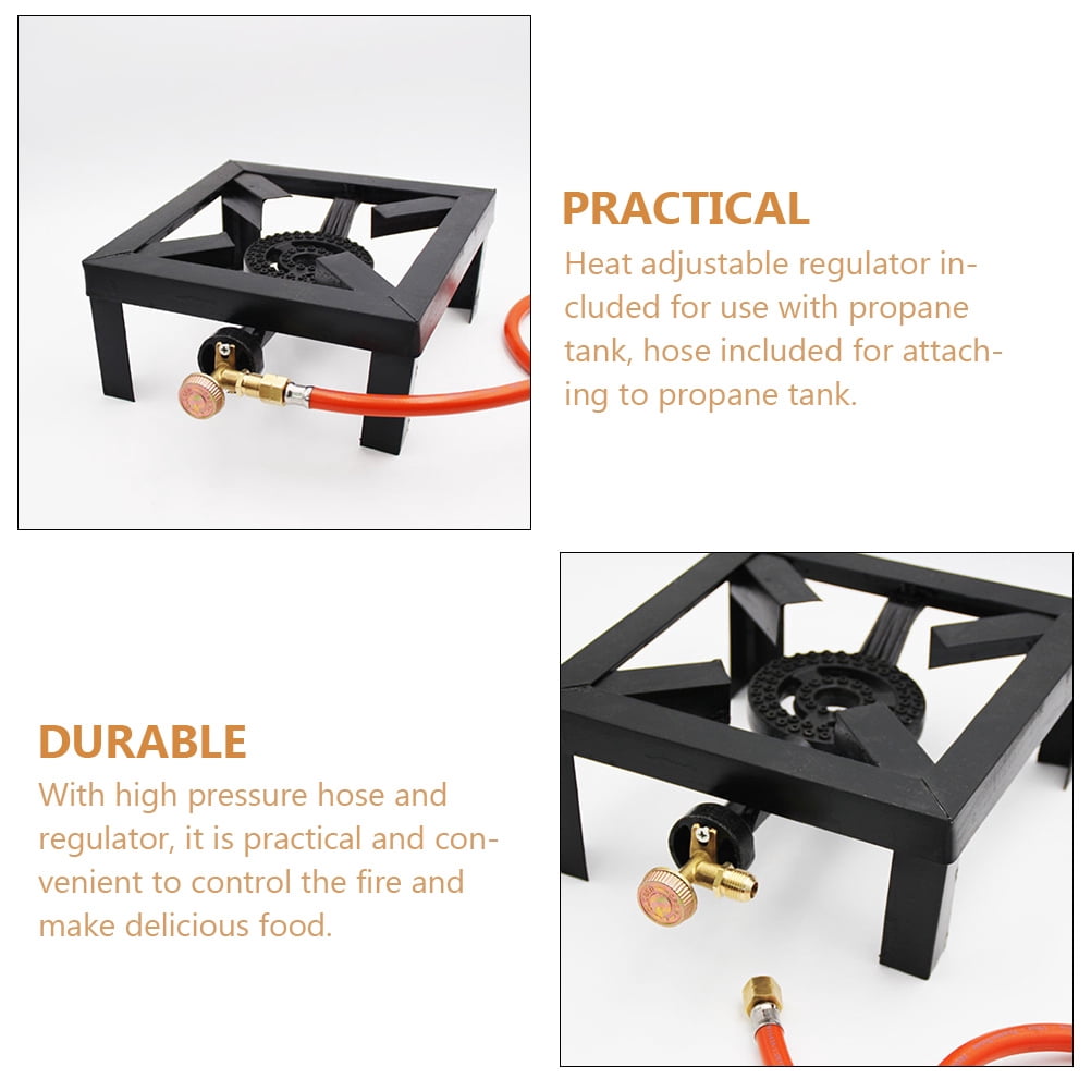 FUTUREORYY 1Set Portable Cast Iron Propane Burner with Hose Regulator for Outdoor Camping Cooking Stove