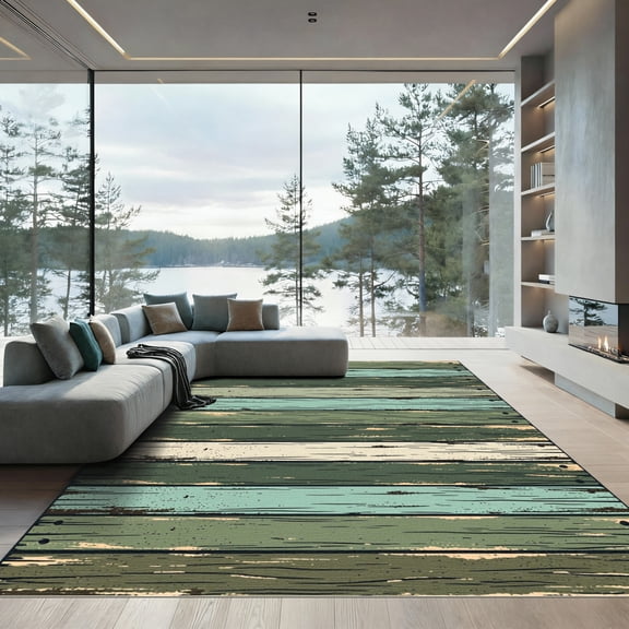 ODIKA 4'x6' Machine Washable Non-Slip Area Rug, Rustic Olive Green High Traffic Rug, Green, 1273080
