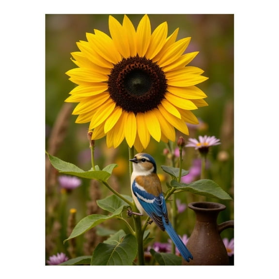 Diamond Art Kit for Adults, Sunflower Bluebird Garden Scene Diamond Painting for Adults Beginners, DIY Diamond Art Painting Kits, 5D Diamond Painting Crafts for Home Decor 12x16 Frameless