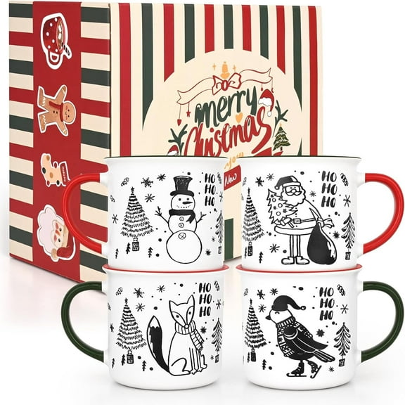 Futtumy Christmas Gifts Mugs, Merry Christmas Mugs Set of 4, White Ceramic Coffee Mug Cup, 13 fl oz