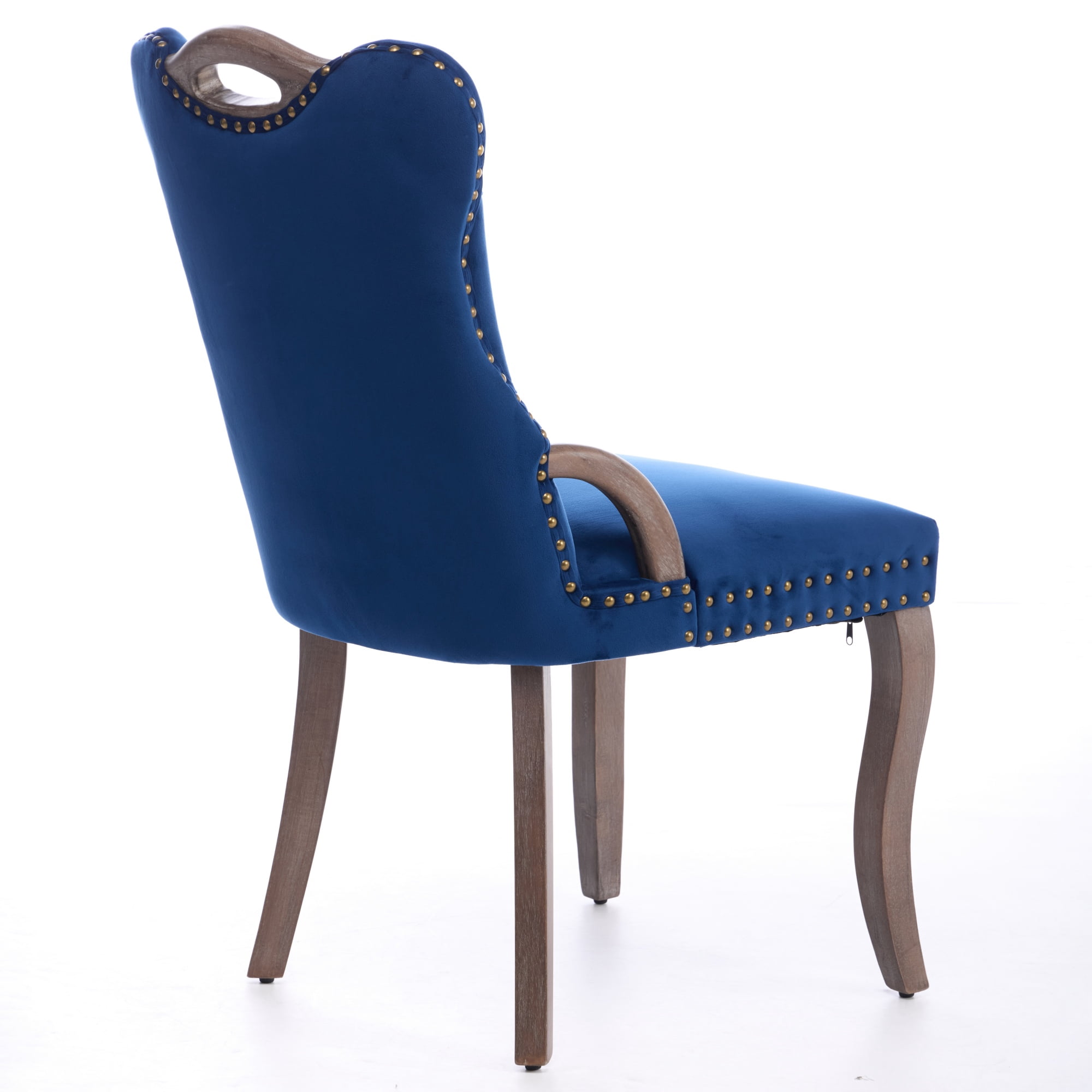 Garitin Dining Chair Set of 2 and Velvet Upholstered Arm Chairs, Button Tufted Back with Nailhead Trim and Solid Wood Legs for Dining Room, Blue